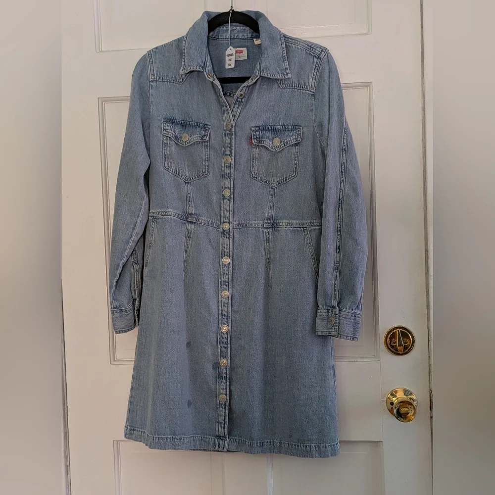 Levi’s Denim Shirt Dress Button Front Light Wash Western Lyocell - Picture 4 of 8
